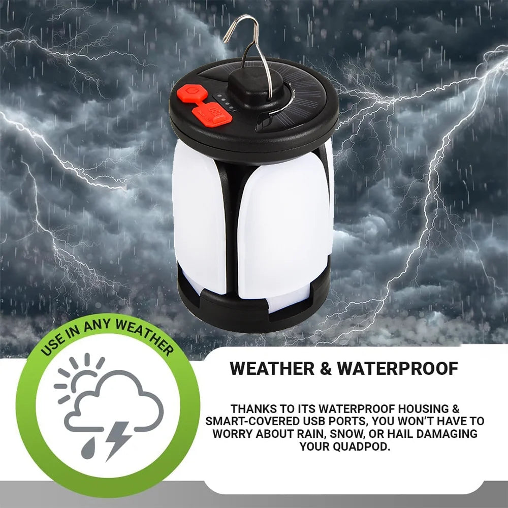 3 in 1 Solar Camping Light with Hook, 2400Mah Rechargeable Camping Lantern, Foldable Camping Light for Outdoors Night Light Camping Tent Light