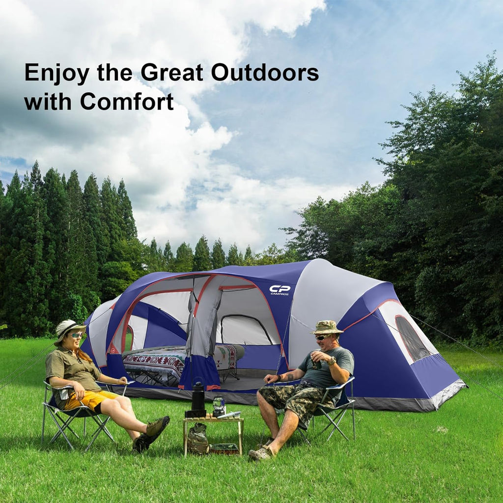 Tent 12-Person-Camping-Tents,3 Room Family Tents,Waterproof Windproof Family Tent with Top Rainfly,6 Large Mesh Windows,Double Layer,Easy Set Up, Portable with Carry Bag-20' X 9' X 72"(H)