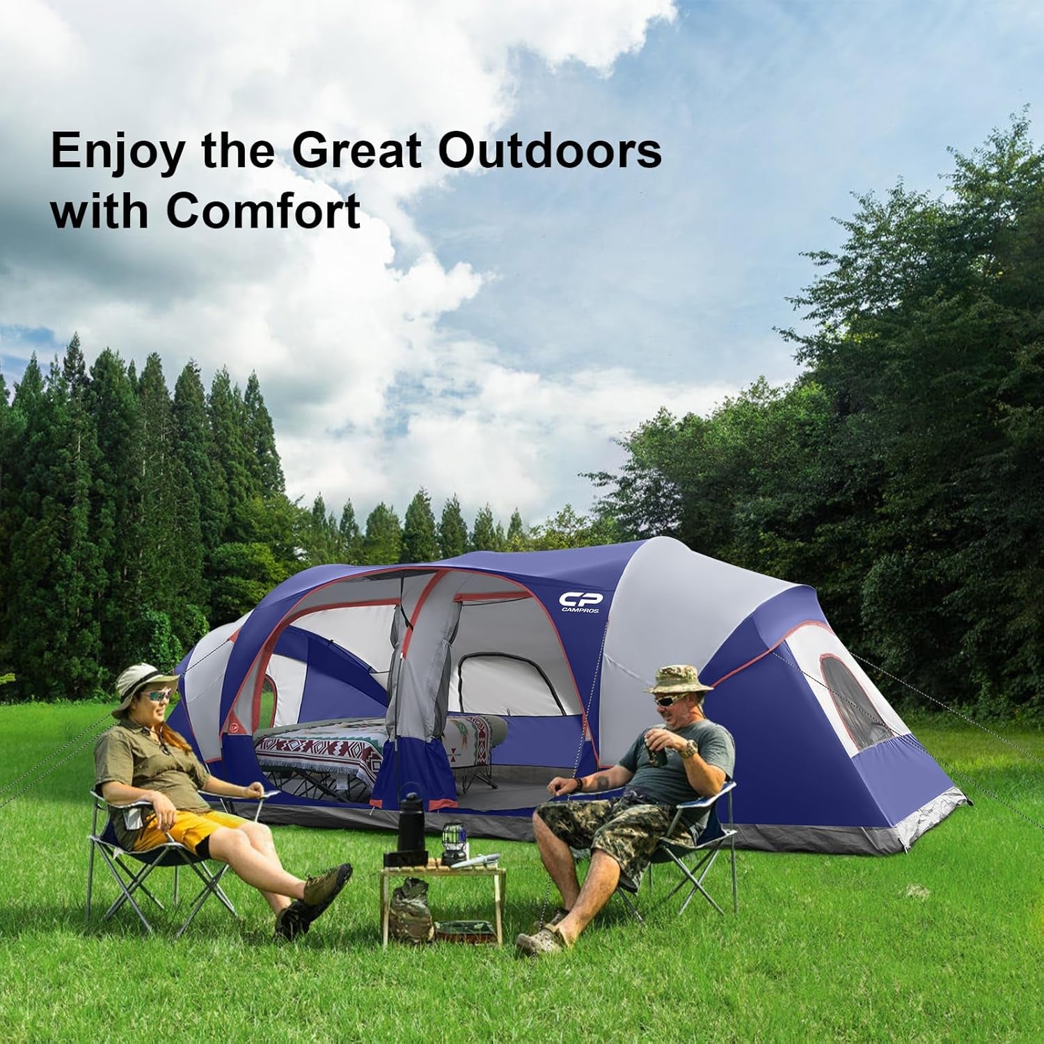 Tent 12-Person-Camping-Tents,3 Room Family Tents,Waterproof Windproof Family Tent with Top Rainfly,6 Large Mesh Windows,Double Layer,Easy Set Up, Portable with Carry Bag-20' X 9' X 72"(H)