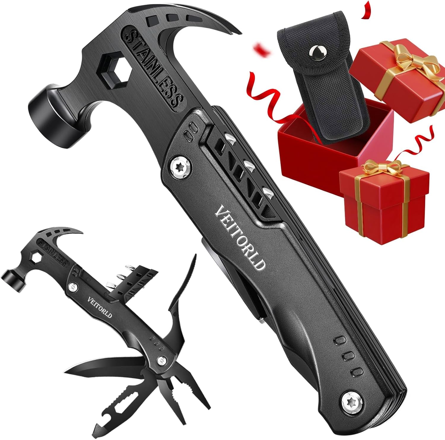 Christmas Stocking Stuffers, Gifts for Men Dad, Anniversary Birthday Gifts Idea for Him Husband Boyfriend, All in One Tools Hammer Multitool, Camping Hunting Hiking Xmas Presents, Cool Gadget
