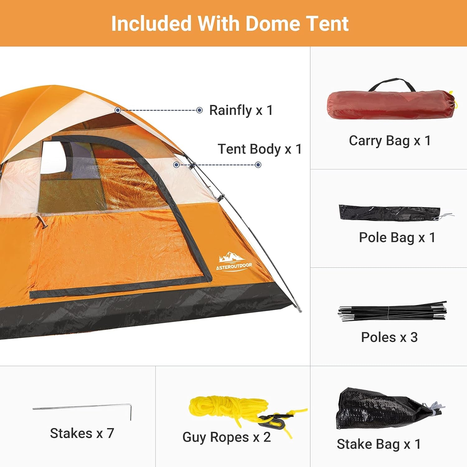 Camping Dome Family Tent 3/4/6 Person Camp Waterproof Tent for Outdoor Hiking Fishing Backyard Campouts, Roomy & Lightweight, Easy Setup, Carry Bag Included