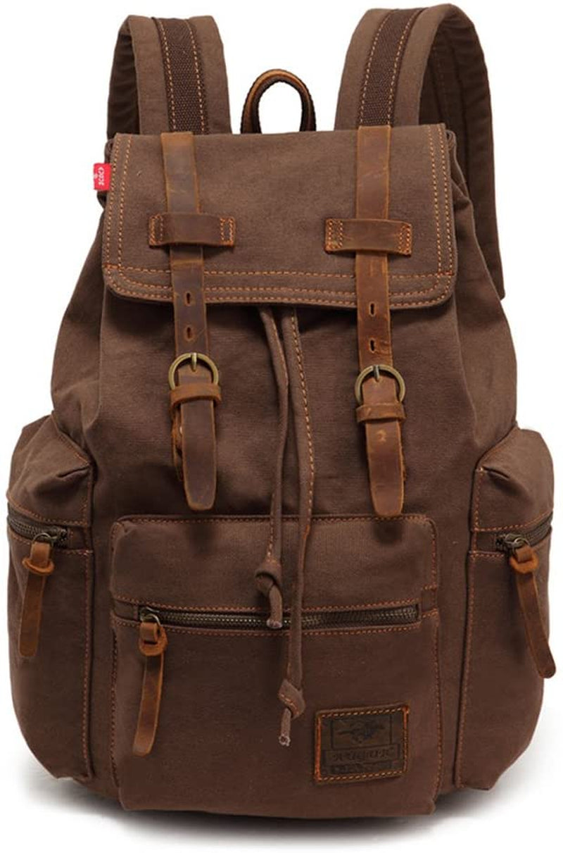High Capacity Canvas Vintage Backpack - for School College Hiking Travel 12-17" Laptop