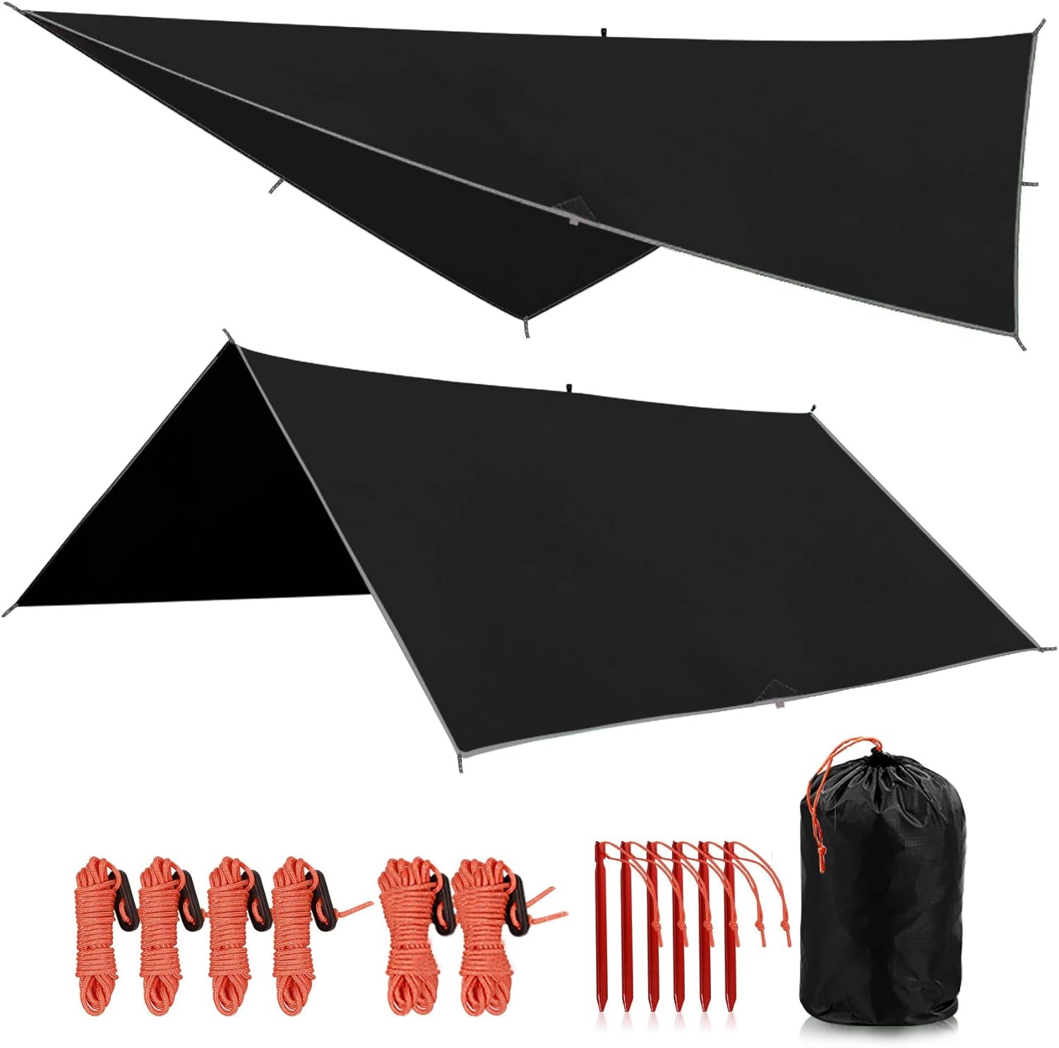 Hammock Rain Fly Camping Tarp Waterproof, 10X10Ft Lightweight Backpacking Rain Tarp Shelter for Hiking Outdoor, Black