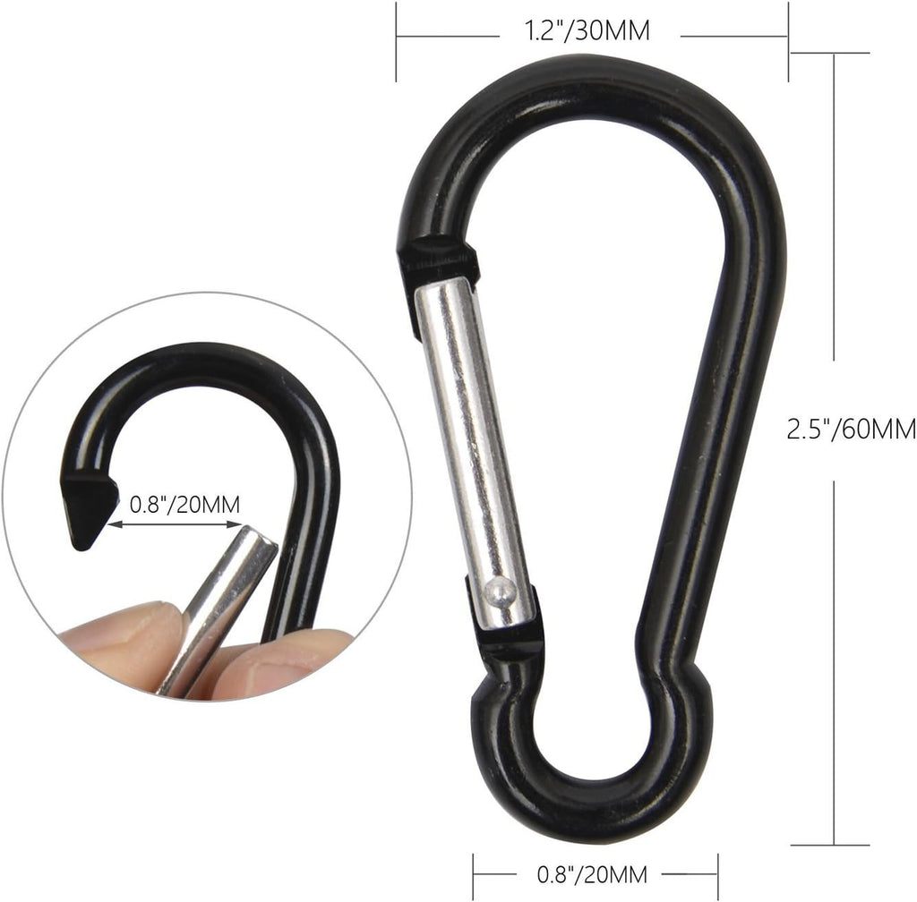 20PCS Carabiner Caribeener Clips,Small Aluminum Carabeaner Hooks with 10PCS Wire Keychain Cable +20PCS Keyrings Bulk Pack(Black)