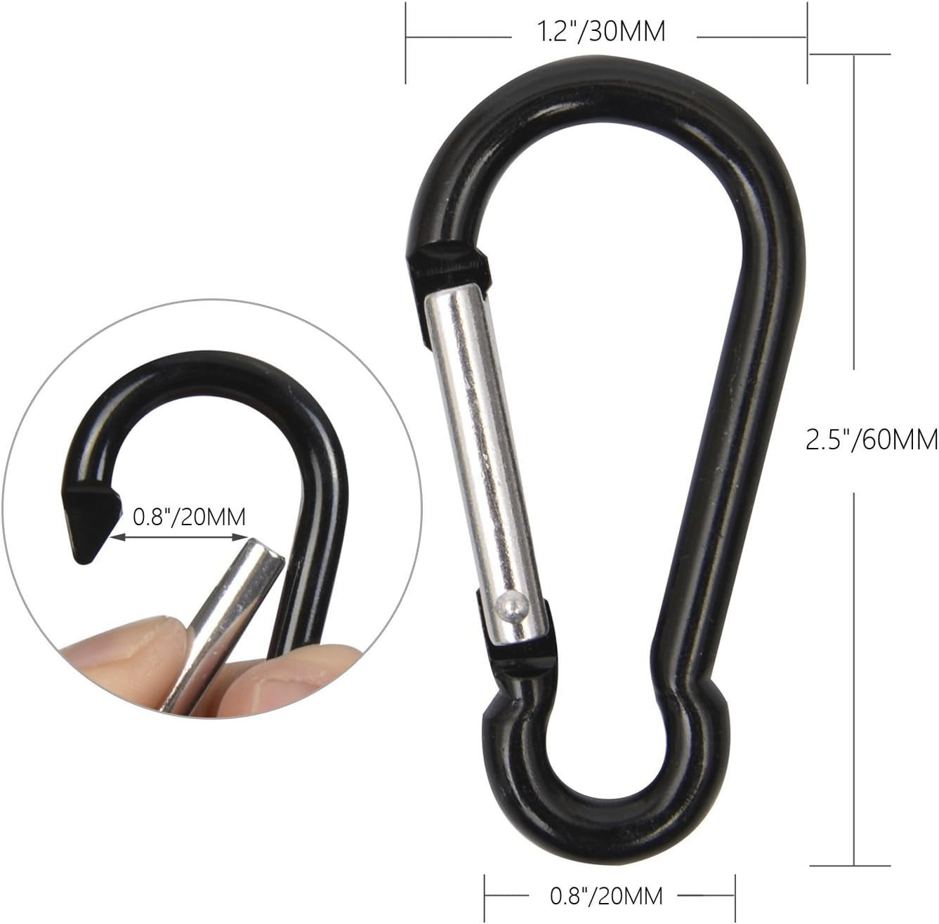 20PCS Carabiner Caribeener Clips,Small Aluminum Carabeaner Hooks with 10PCS Wire Keychain Cable +20PCS Keyrings Bulk Pack(Black)