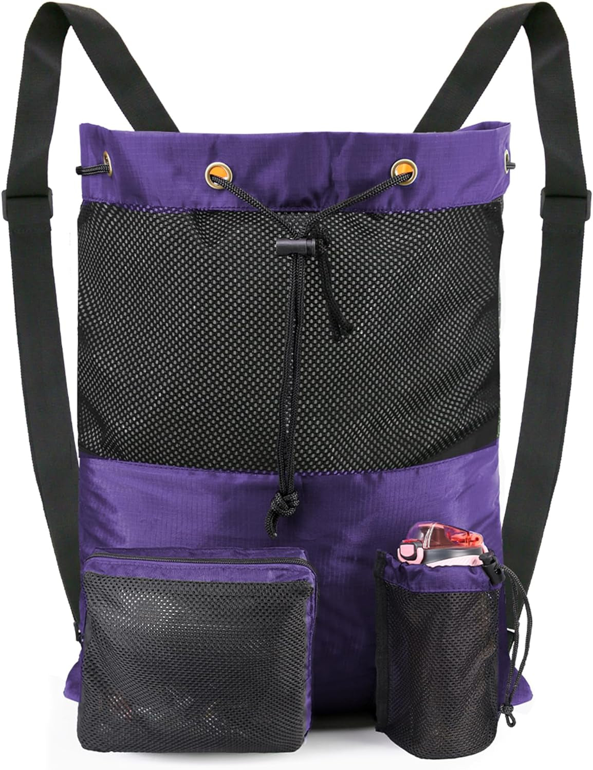Purple Beach Bag Gym Backpack 18.9" X 25.2" Drawstring Bag Swim Bag for Workout Swimmers Gear Equipment Gear Pool Large Mesh Sports Bag Beach for Sport Men Women