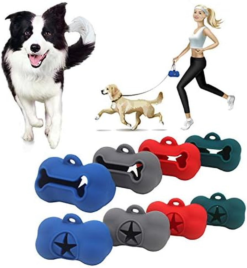 5 Rolls Portable Silicone Bone Shape Dog Poop Bags with Dispenser - Plastic Dog Pooper Bags Holders Refills Trash Can - Dog Pooper Scoopers & Bags for Outdoor Leash Travel (Green)
