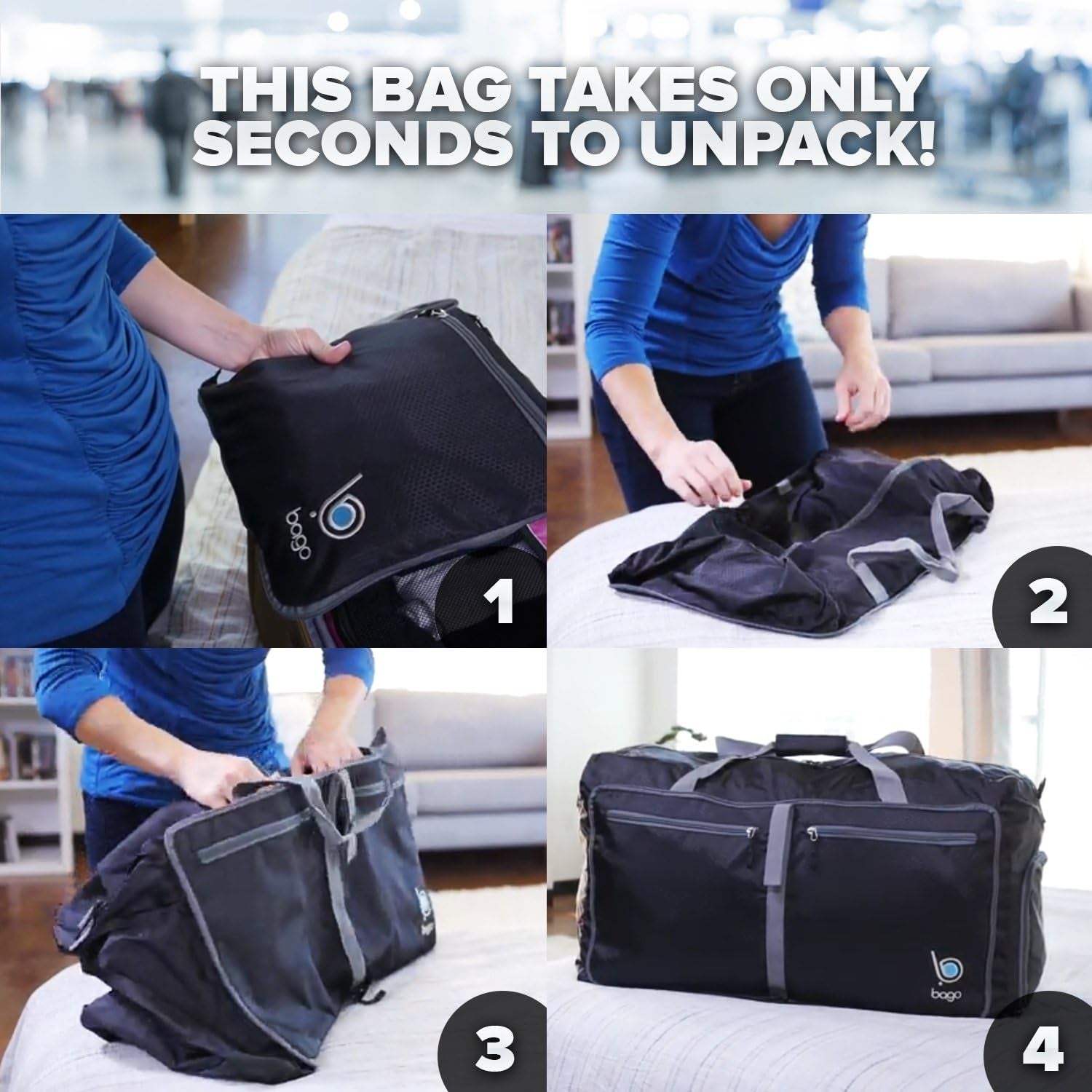 Foldable Duffel Bags for Traveling Women & Men - 60L Medium Packable Duffle Bag for Travel with Shoe Compartment - Water Repellant, Heavy Duty, Lightweight Folding & Collapsible (Green)