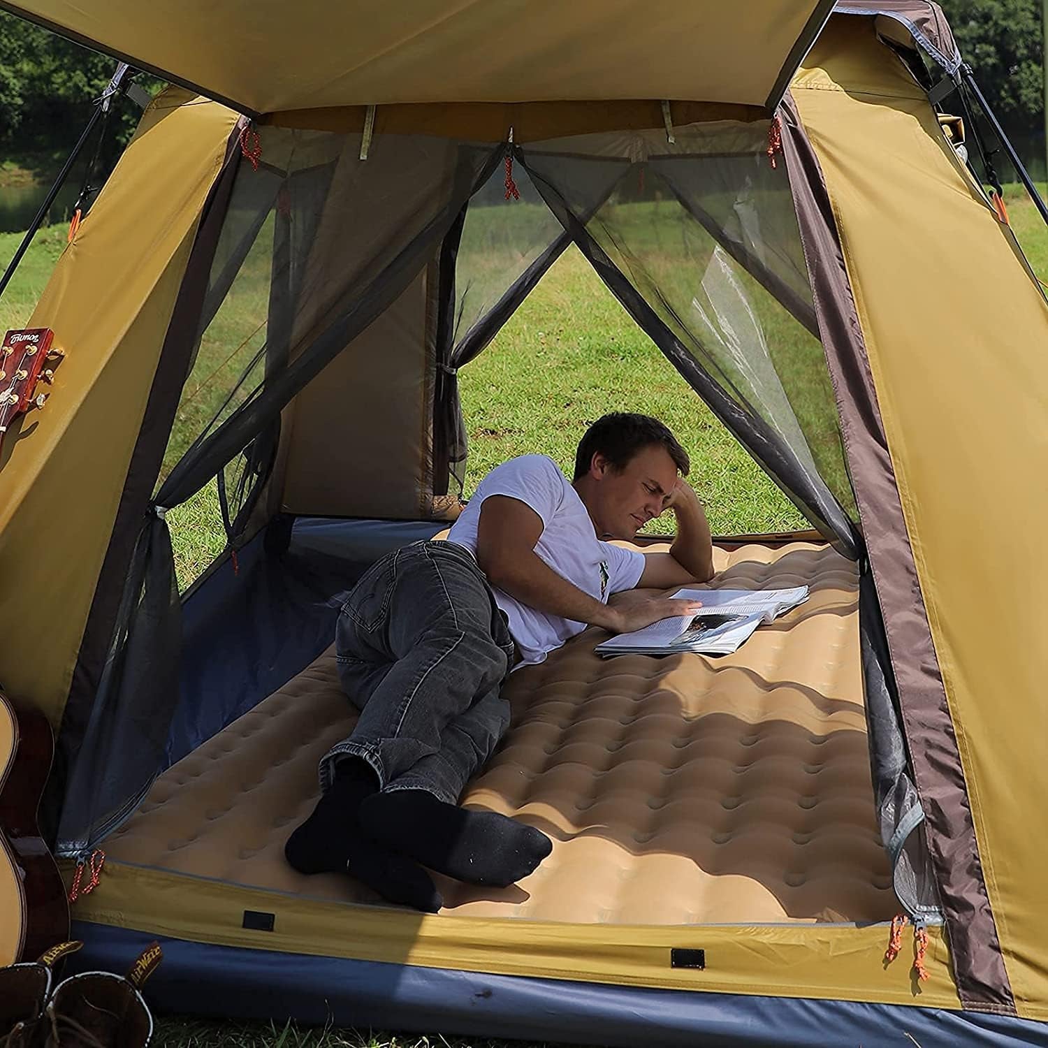 Waterproof Family Tent with Removable Rainfly and Carry Bag Waterproof Windproof Pop up Tent with Stakes for Camping Traveling Backpacking Hiking Outdoors