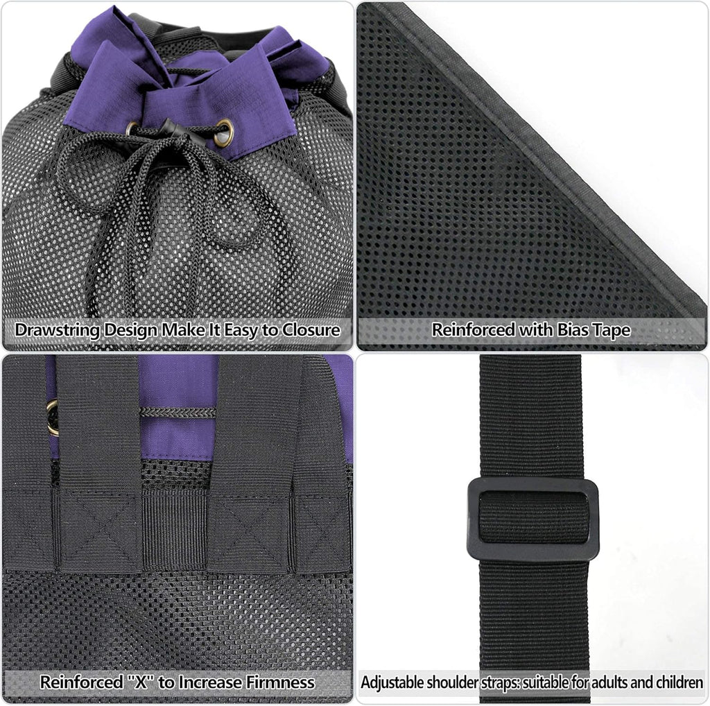 Purple Beach Bag Gym Backpack 18.9" X 25.2" Drawstring Bag Swim Bag for Workout Swimmers Gear Equipment Gear Pool Large Mesh Sports Bag Beach for Sport Men Women