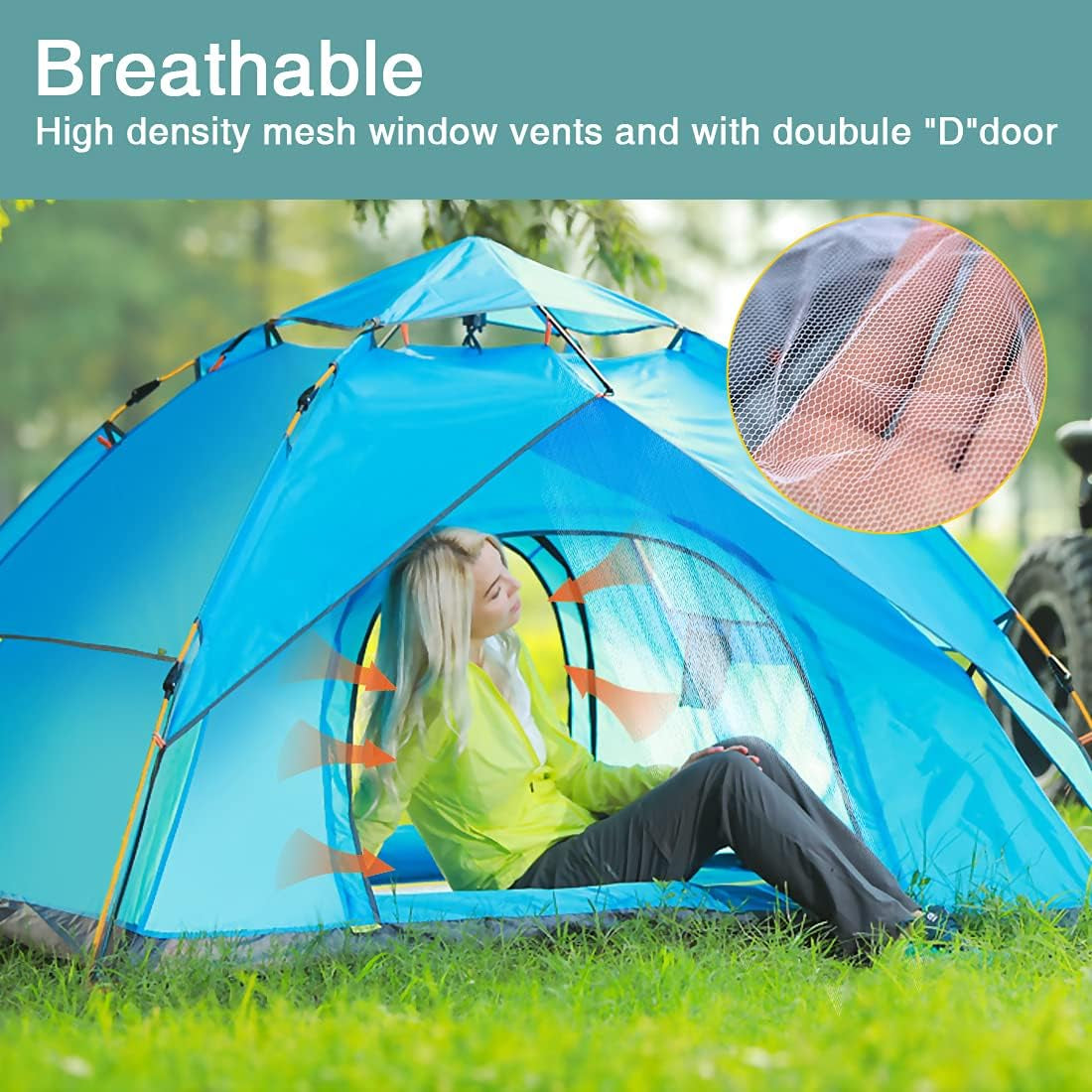 Camping Tent Pop up Tent Waterproof for 2-4 Person, Easy Instant Set up Lightweight & Ventilated, Portable Family Camping Tent for Outdoor Mountaineering Hiking Traveling and Beach with Carry Bag