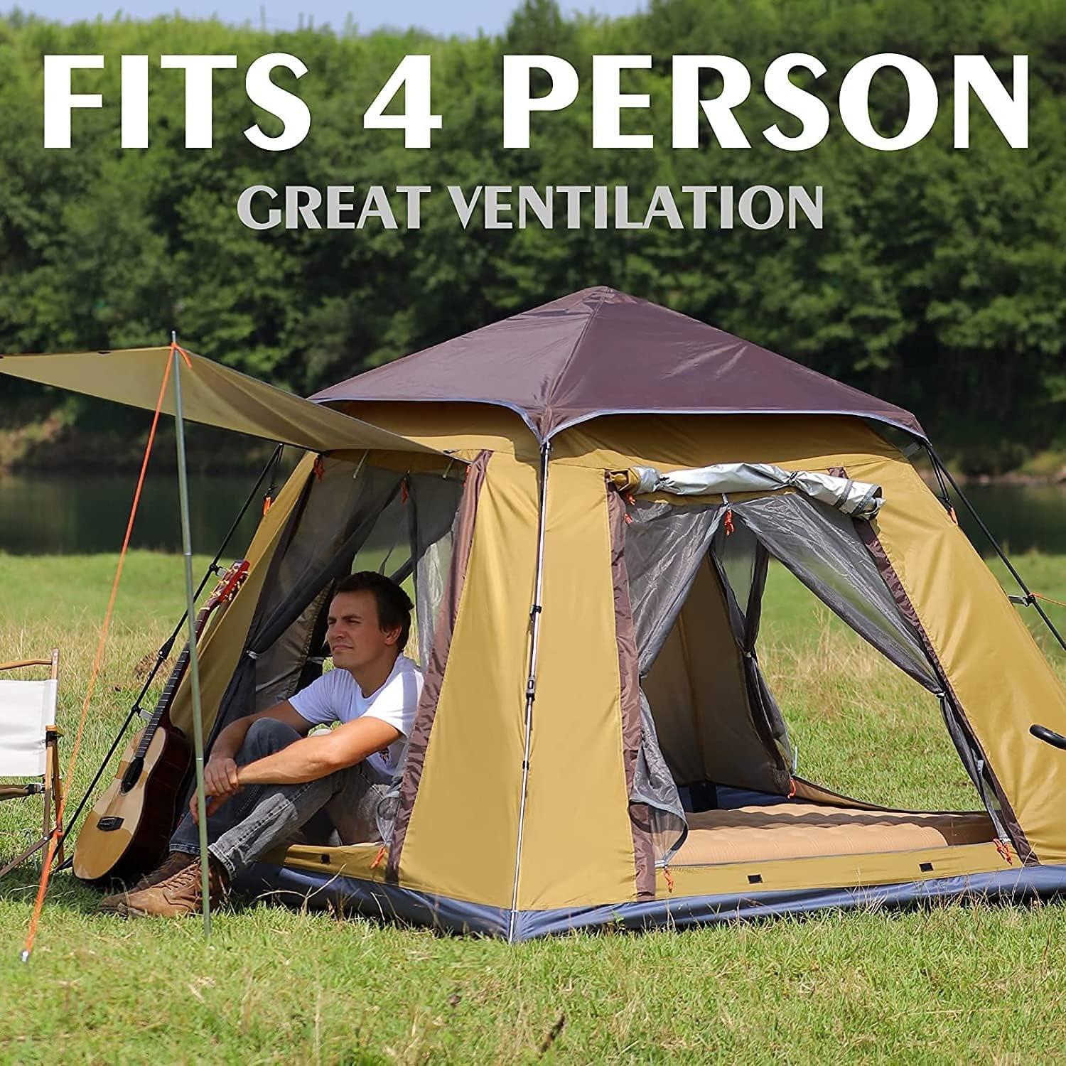 Waterproof Family Tent with Removable Rainfly and Carry Bag Waterproof Windproof Pop up Tent with Stakes for Camping Traveling Backpacking Hiking Outdoors