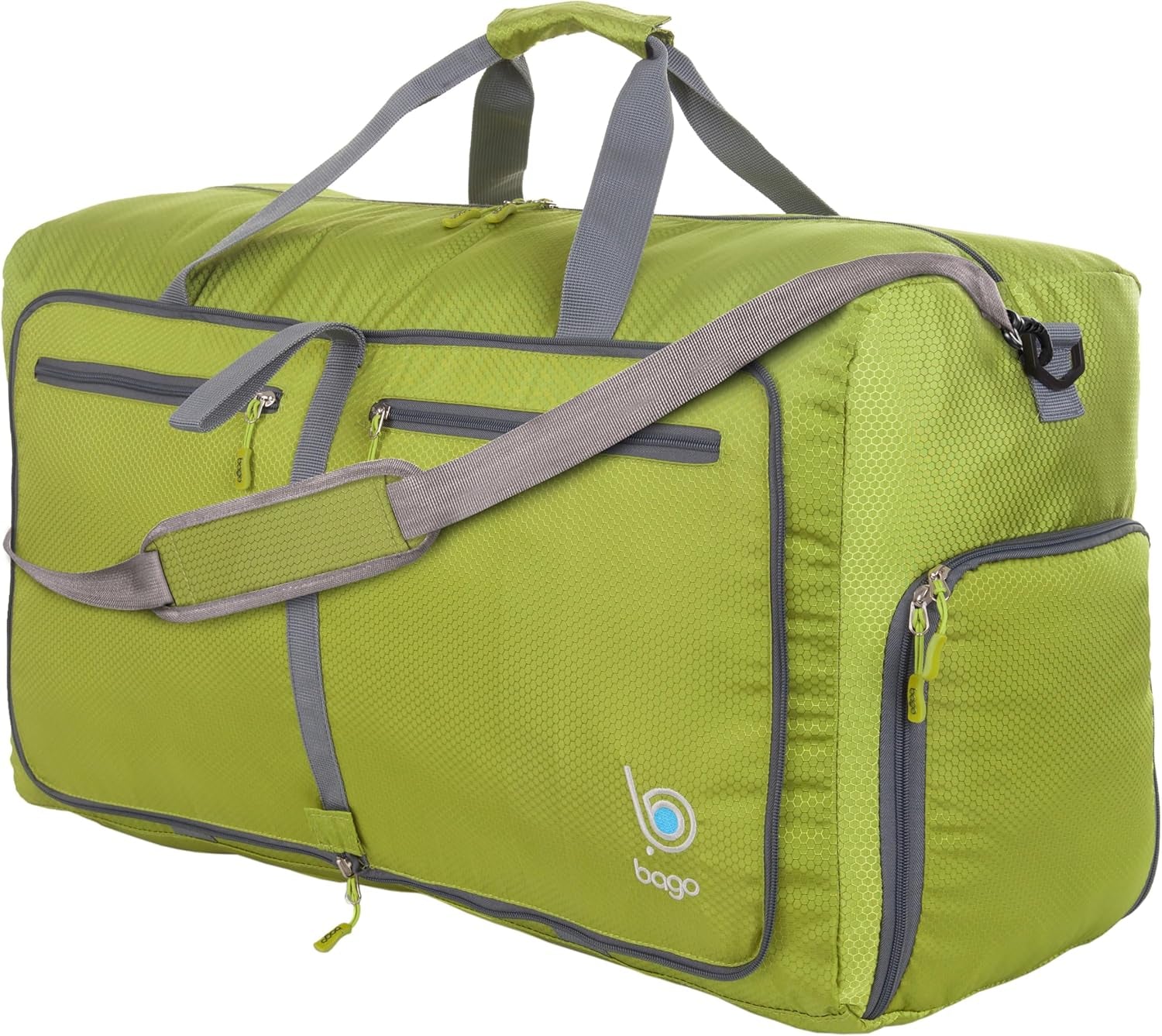 Foldable Duffel Bags for Traveling Women & Men - 60L Medium Packable Duffle Bag for Travel with Shoe Compartment - Water Repellant, Heavy Duty, Lightweight Folding & Collapsible (Green)