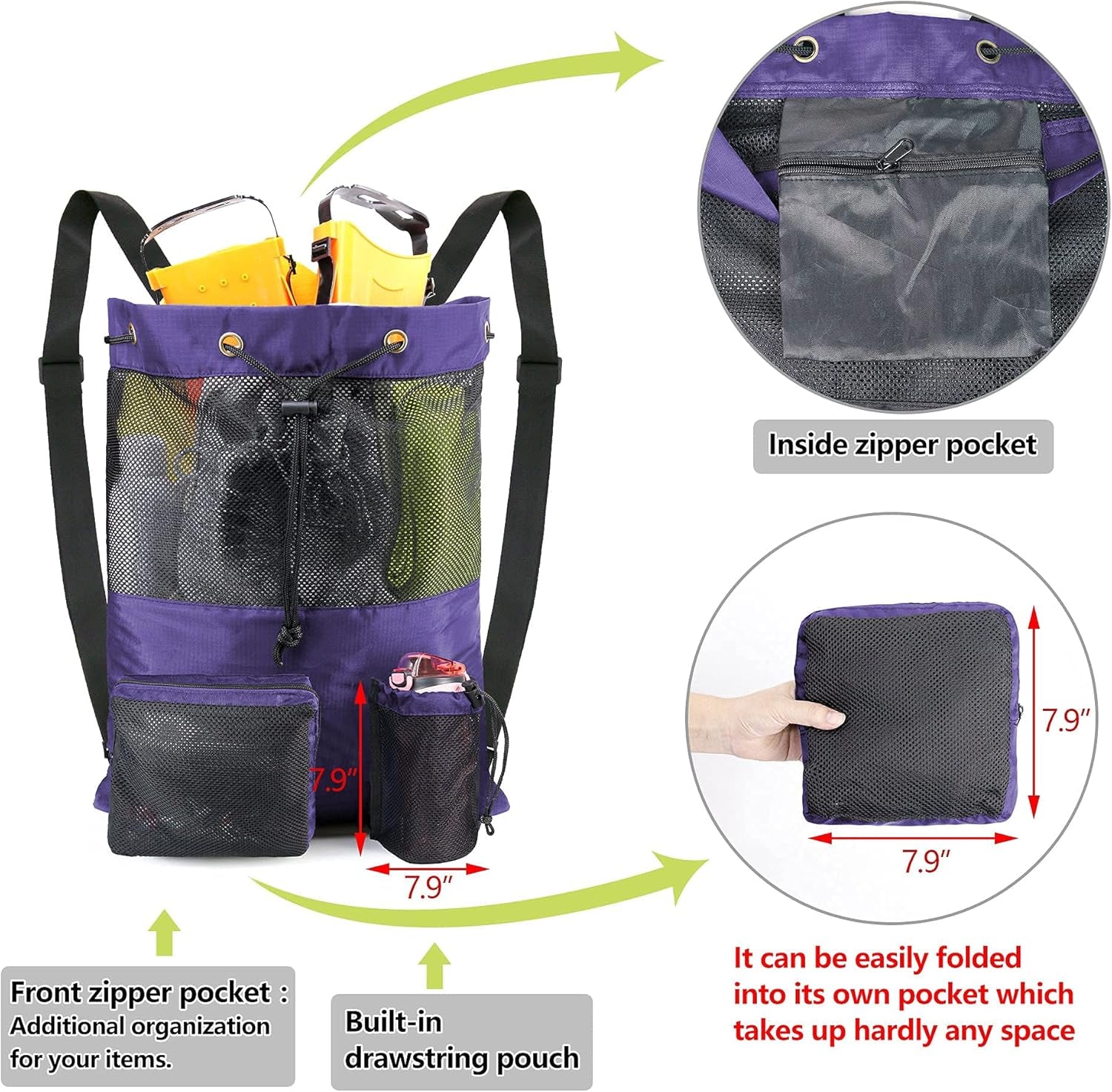 Purple Beach Bag Gym Backpack 18.9" X 25.2" Drawstring Bag Swim Bag for Workout Swimmers Gear Equipment Gear Pool Large Mesh Sports Bag Beach for Sport Men Women