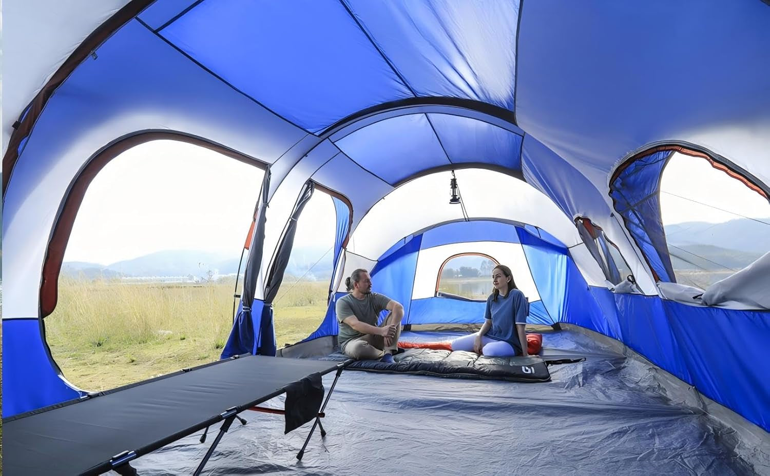 Tent 12-Person-Camping-Tents,3 Room Family Tents,Waterproof Windproof Family Tent with Top Rainfly,6 Large Mesh Windows,Double Layer,Easy Set Up, Portable with Carry Bag-20' X 9' X 72"(H)