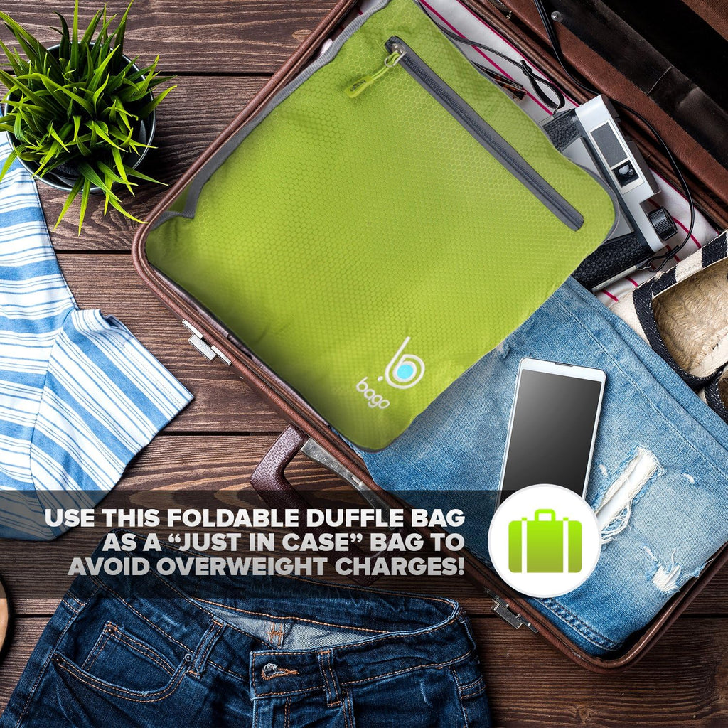 Foldable Duffel Bags for Traveling Women & Men - 60L Medium Packable Duffle Bag for Travel with Shoe Compartment - Water Repellant, Heavy Duty, Lightweight Folding & Collapsible (Green)