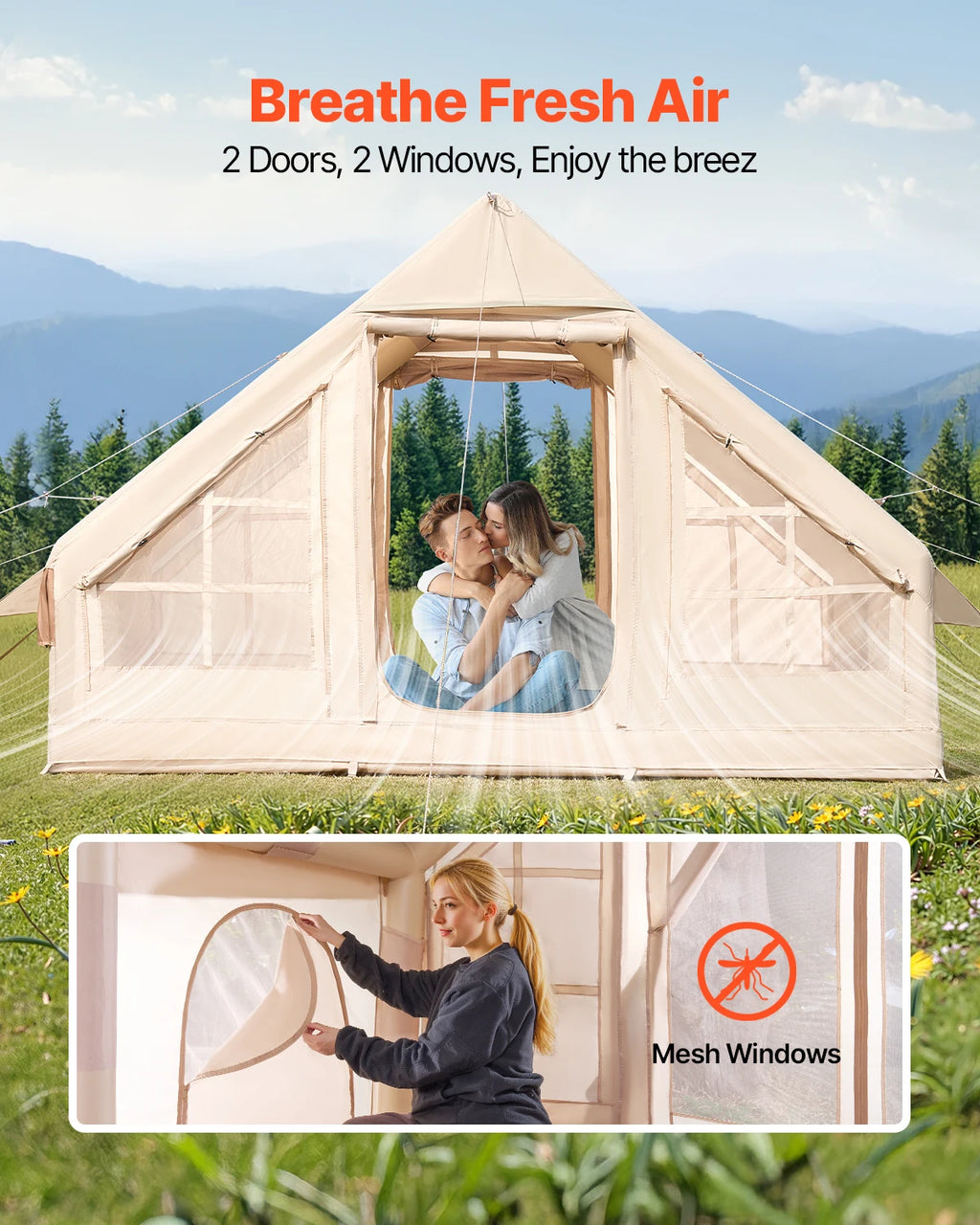 Inflatable Tents for Camping Easy Setup Blow up Tent with Hand Pump 300D Oxford Tent with Stove Jack Storage Bag Included