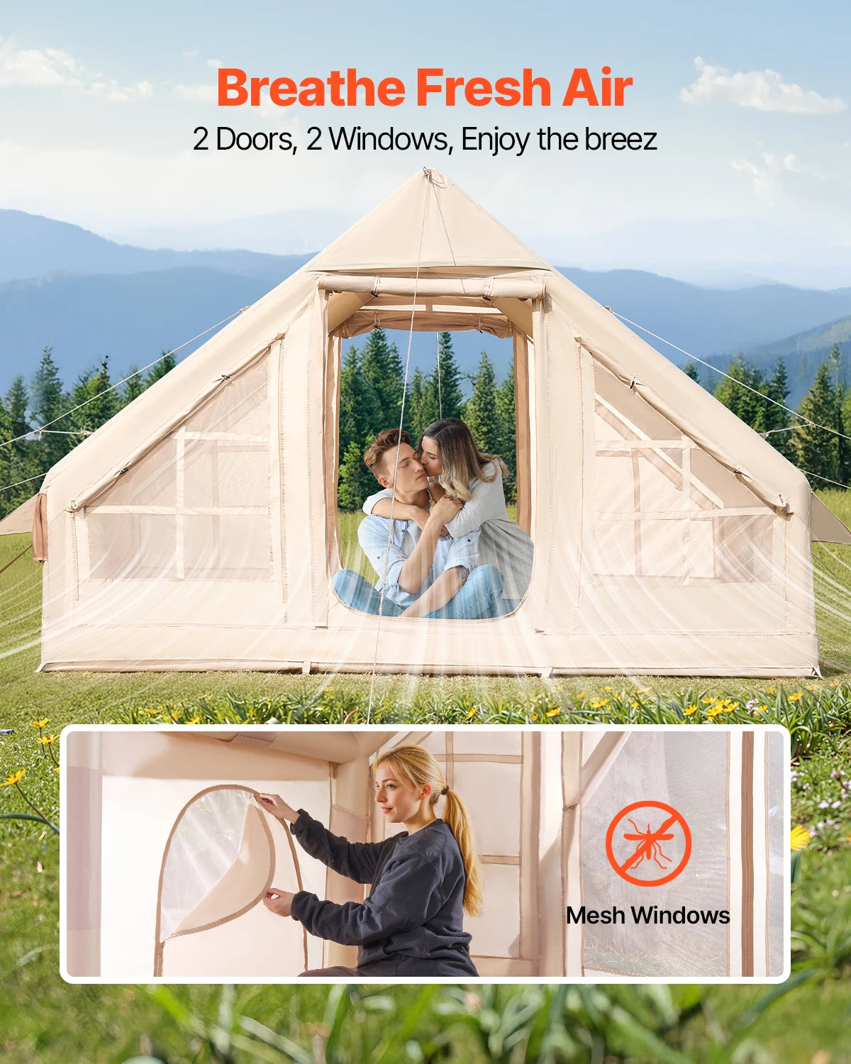 Inflatable Tents for Camping Easy Setup Blow up Tent with Hand Pump 300D Oxford Tent with Stove Jack Storage Bag Included
