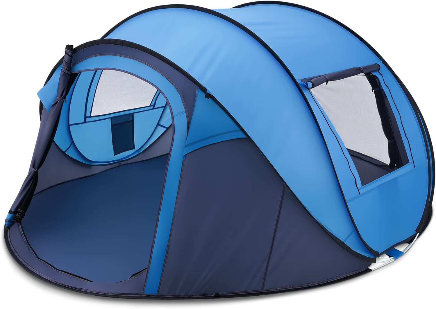 2021 Upgraded 4-6 Person Pop up Camping Tent, Waterproof Double Layer Lightweight Dome Tents, with Doors Windows for Hiking Beach (Blue)