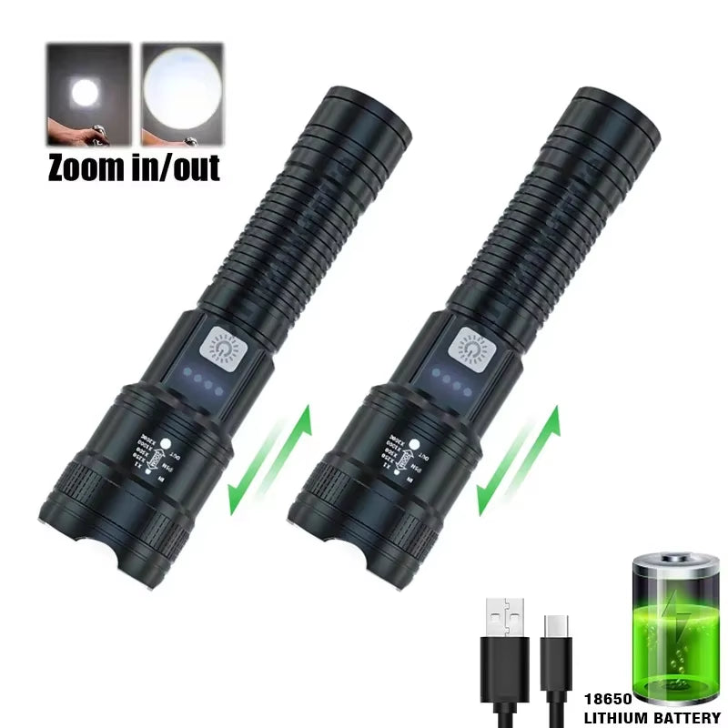 Super Bright LED Flashlight with Built-In 1200Mah Battery Charging Outdoor Camping Lighting Torch Night Fishing Hunting Lantern