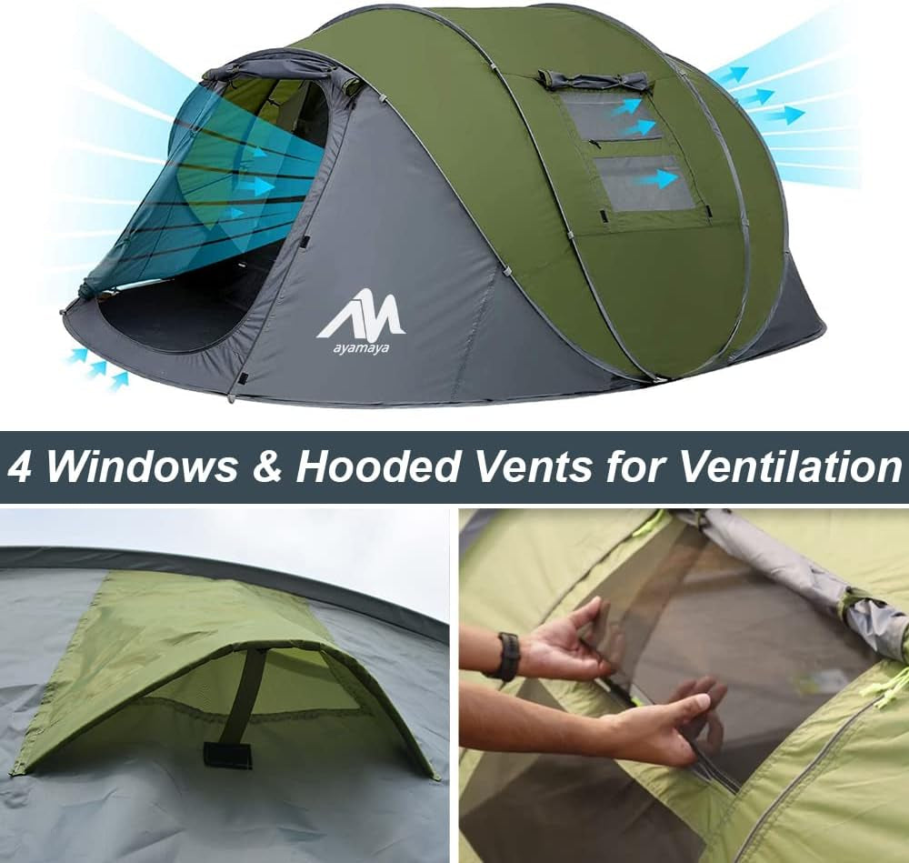 6 Person Easy Pop up Tents for Camping -  Double Layer Waterproof Instant Tent with Vestibule & Porch, Large Size Family Tent Automatic Setup for 4-6 People Camping Hiking (Poles Included)