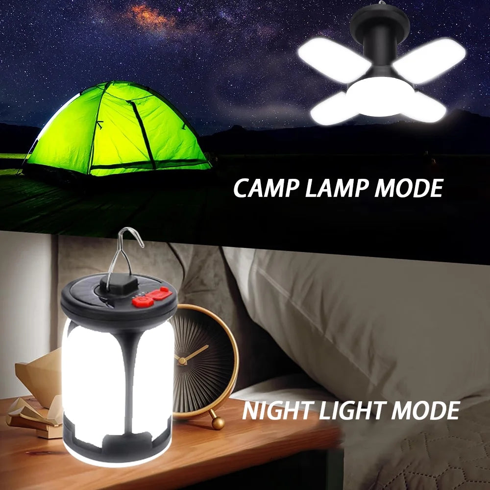 3 in 1 Solar Camping Light with Hook, 2400Mah Rechargeable Camping Lantern, Foldable Camping Light for Outdoors Night Light Camping Tent Light