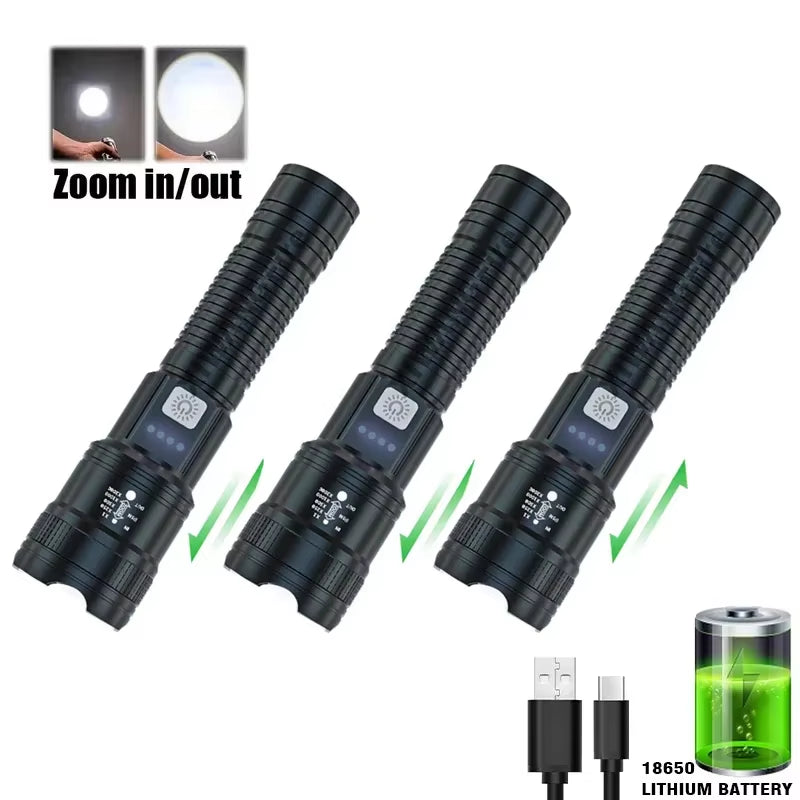Super Bright LED Flashlight with Built-In 1200Mah Battery Charging Outdoor Camping Lighting Torch Night Fishing Hunting Lantern