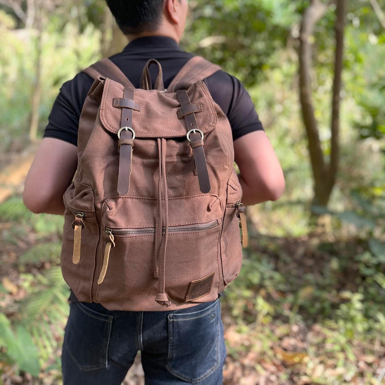 High Capacity Canvas Vintage Backpack - for School College Hiking Travel 12-17" Laptop