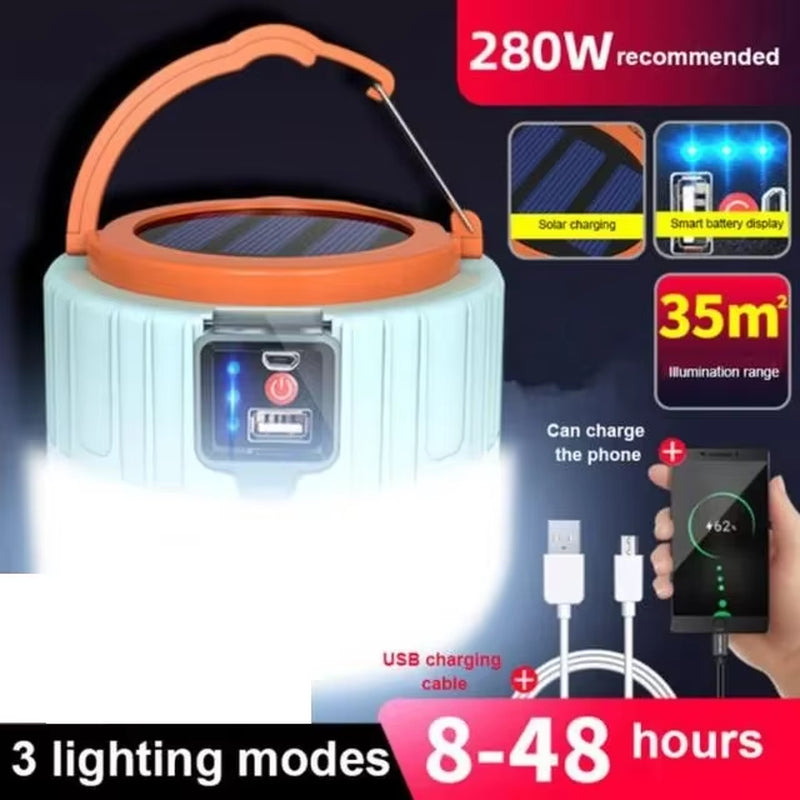 Outdoor Solar LED Camping Lights USB Rechargeable Tent Portable Lanterns Emergency Lights for Fishing Barbecue Camping Lighting