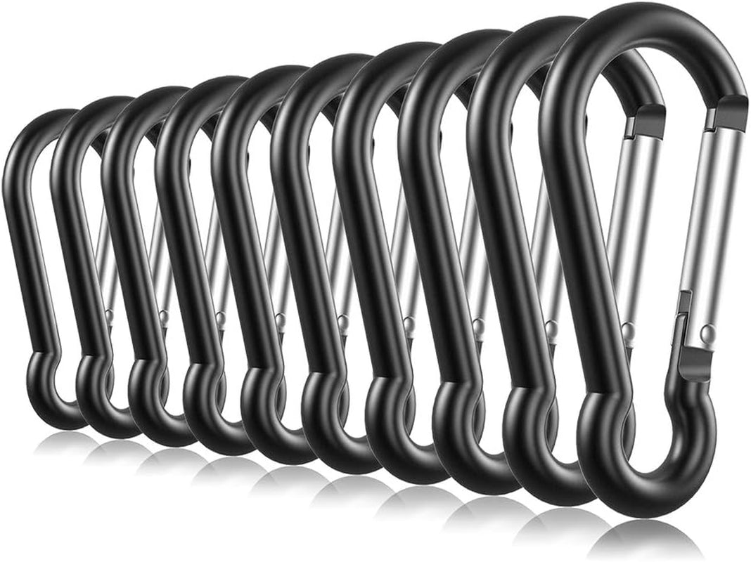 20PCS Carabiner Caribeener Clips,Small Aluminum Carabeaner Hooks with 10PCS Wire Keychain Cable +20PCS Keyrings Bulk Pack(Black)