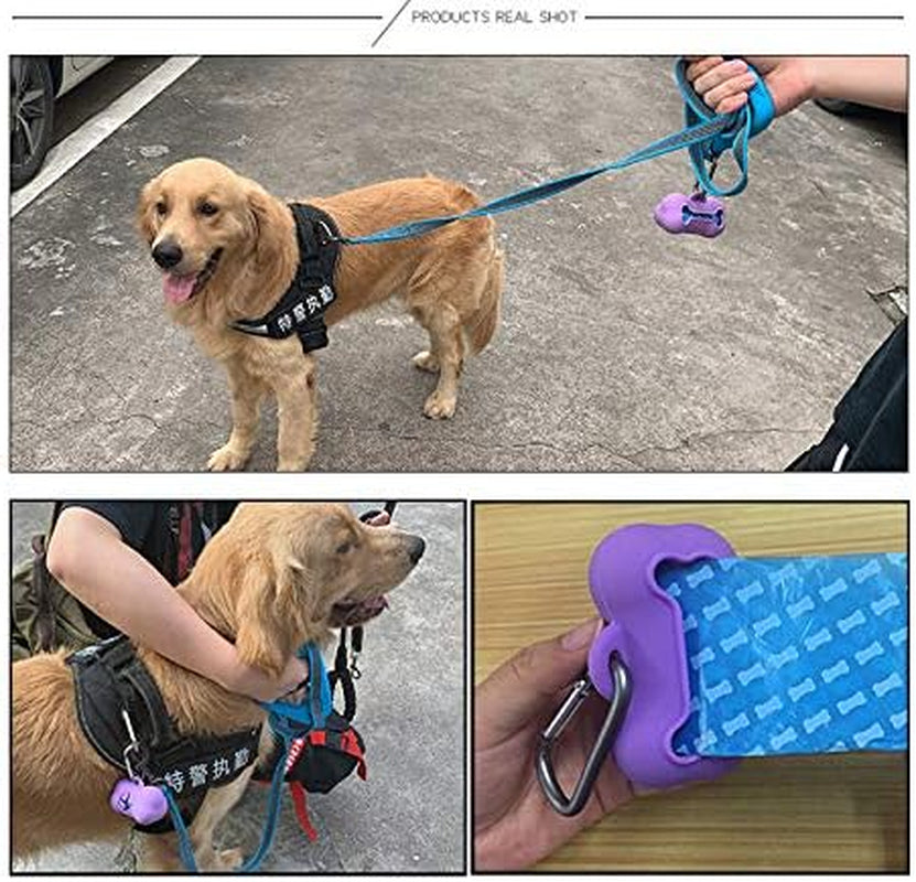 5 Rolls Portable Silicone Bone Shape Dog Poop Bags with Dispenser - Plastic Dog Pooper Bags Holders Refills Trash Can - Dog Pooper Scoopers & Bags for Outdoor Leash Travel (Green)