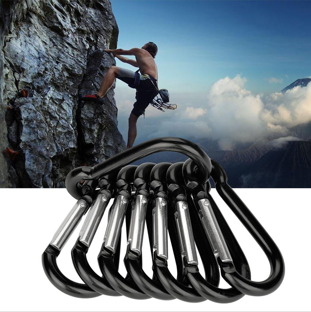 20PCS Carabiner Caribeener Clips,Small Aluminum Carabeaner Hooks with 10PCS Wire Keychain Cable +20PCS Keyrings Bulk Pack(Black)