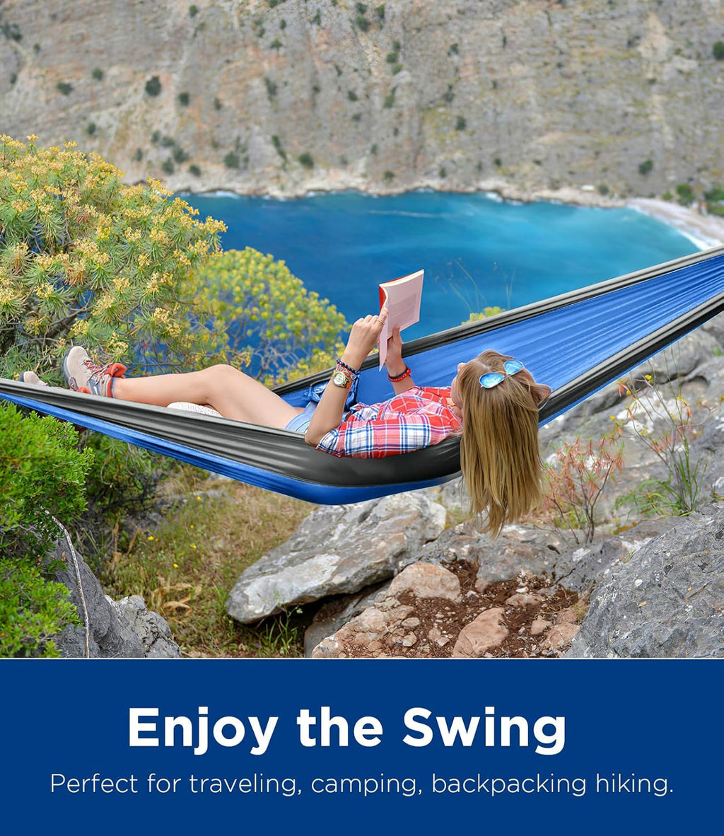 Camping Hammock Single & Double Portable Hammock Ultralight Nylon Parachute Hammocks with 2 Hanging Straps for Backpacking, Travel, Beach, Camping, Hiking, Backyard