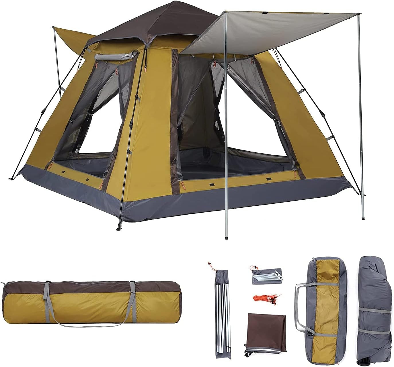 Waterproof Family Tent with Removable Rainfly and Carry Bag Waterproof Windproof Pop up Tent with Stakes for Camping Traveling Backpacking Hiking Outdoors