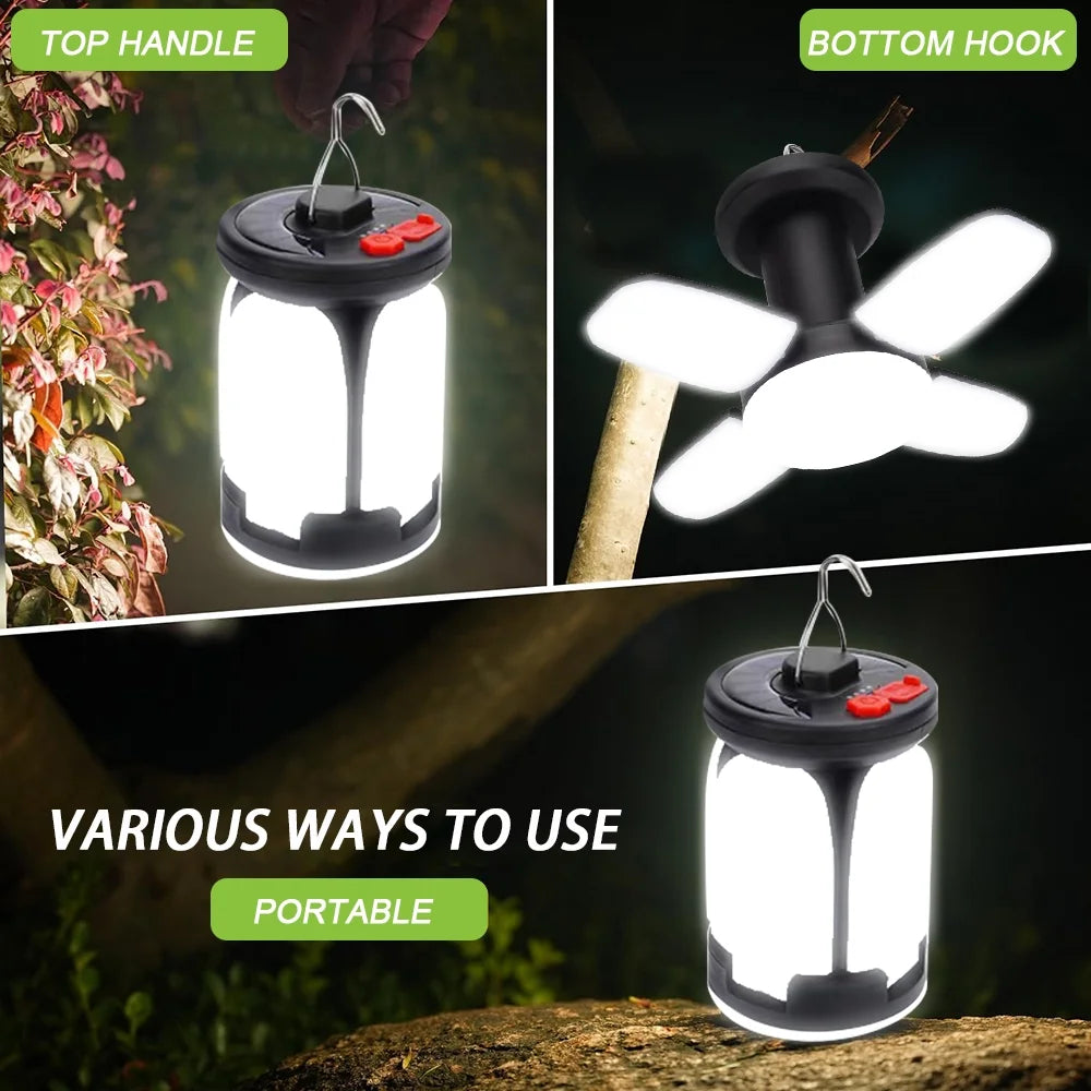 3 in 1 Solar Camping Light with Hook, 2400Mah Rechargeable Camping Lantern, Foldable Camping Light for Outdoors Night Light Camping Tent Light