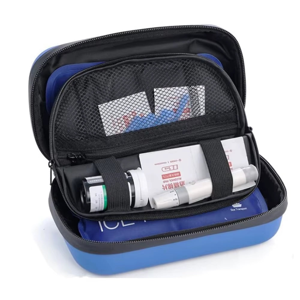 Insulin Cooler Travel Case TSA Approved Refrigerated Pharmaceutical Cooler with Thermometer 2 Ice Packs for Travel, Blue