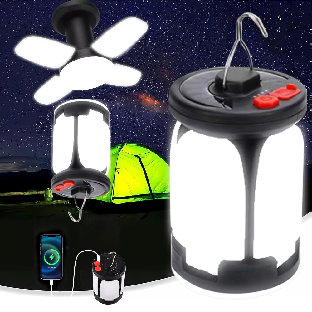 3 in 1 Solar Camping Light with Hook, 2400Mah Rechargeable Camping Lantern, Foldable Camping Light for Outdoors Night Light Camping Tent Light
