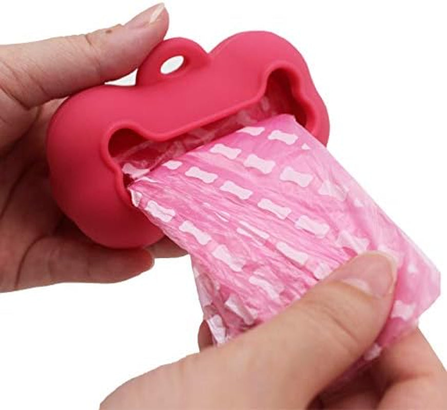 5 Rolls Portable Silicone Bone Shape Dog Poop Bags with Dispenser - Plastic Dog Pooper Bags Holders Refills Trash Can - Dog Pooper Scoopers & Bags for Outdoor Leash Travel (Green)