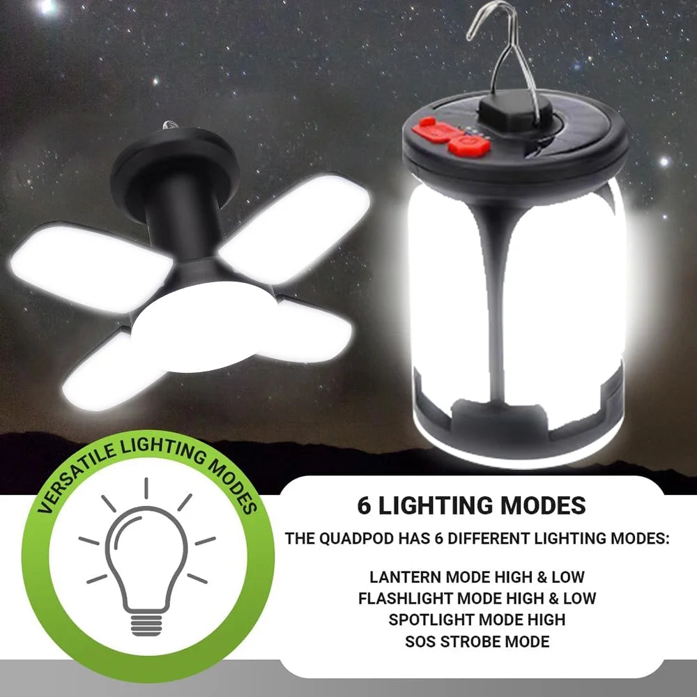 3 in 1 Solar Camping Light with Hook, 2400Mah Rechargeable Camping Lantern, Foldable Camping Light for Outdoors Night Light Camping Tent Light