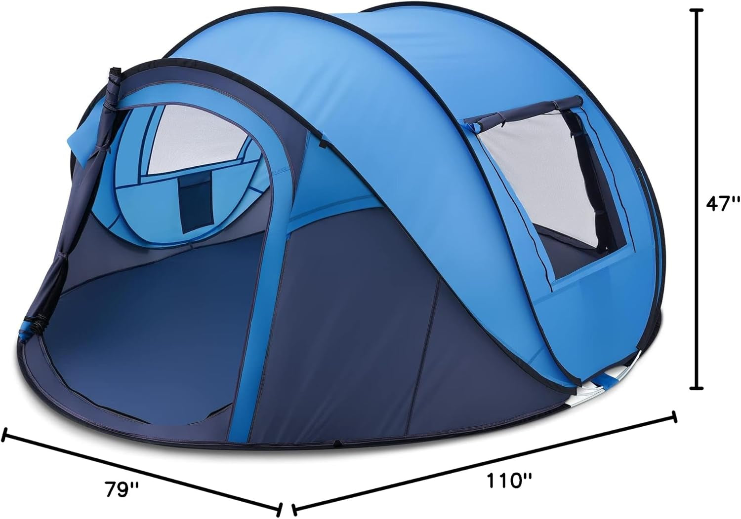 2021 Upgraded 4-6 Person Pop up Camping Tent, Waterproof Double Layer Lightweight Dome Tents, with Doors Windows for Hiking Beach (Blue)