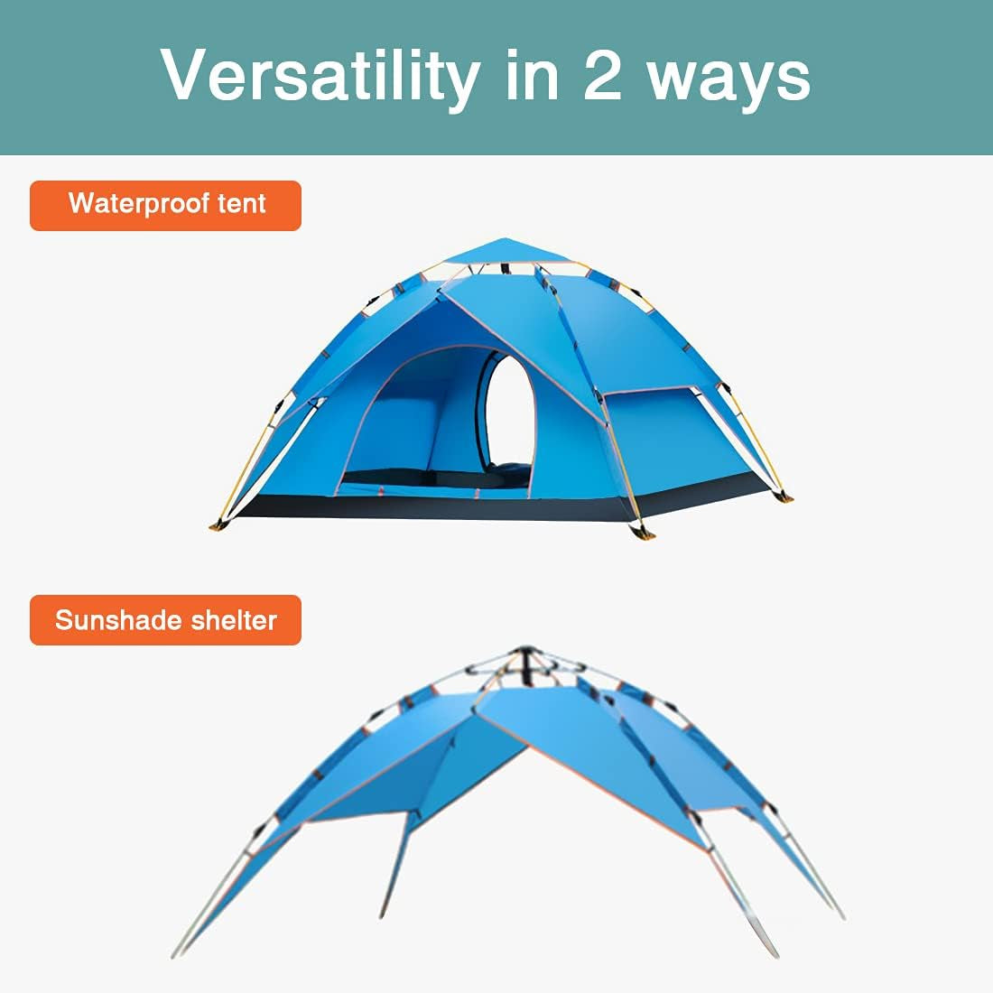 Camping Tent Pop up Tent Waterproof for 2-4 Person, Easy Instant Set up Lightweight & Ventilated, Portable Family Camping Tent for Outdoor Mountaineering Hiking Traveling and Beach with Carry Bag