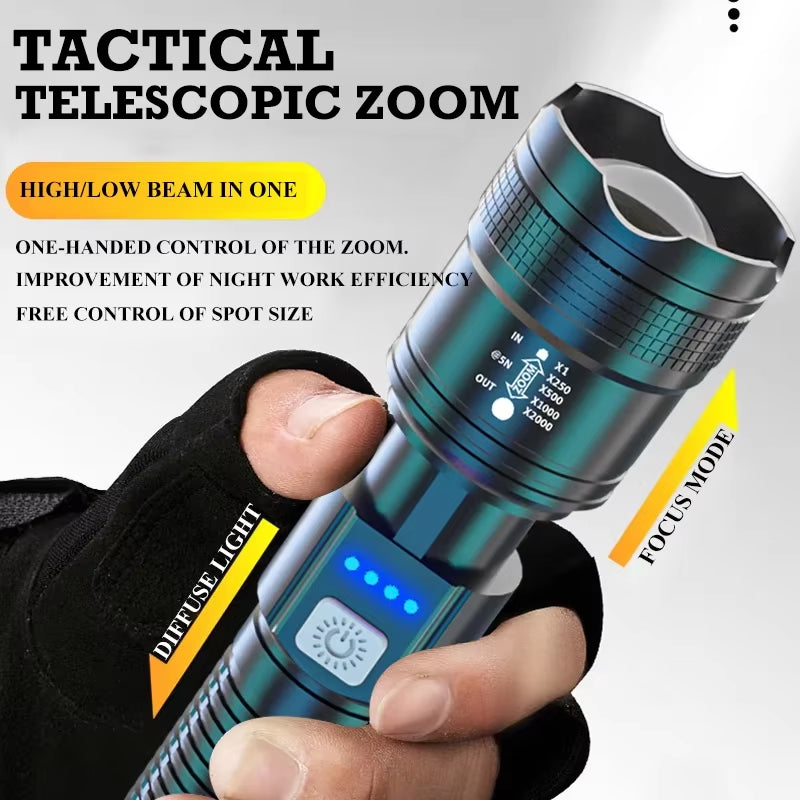 Super Bright LED Flashlight with Built-In 1200Mah Battery Charging Outdoor Camping Lighting Torch Night Fishing Hunting Lantern