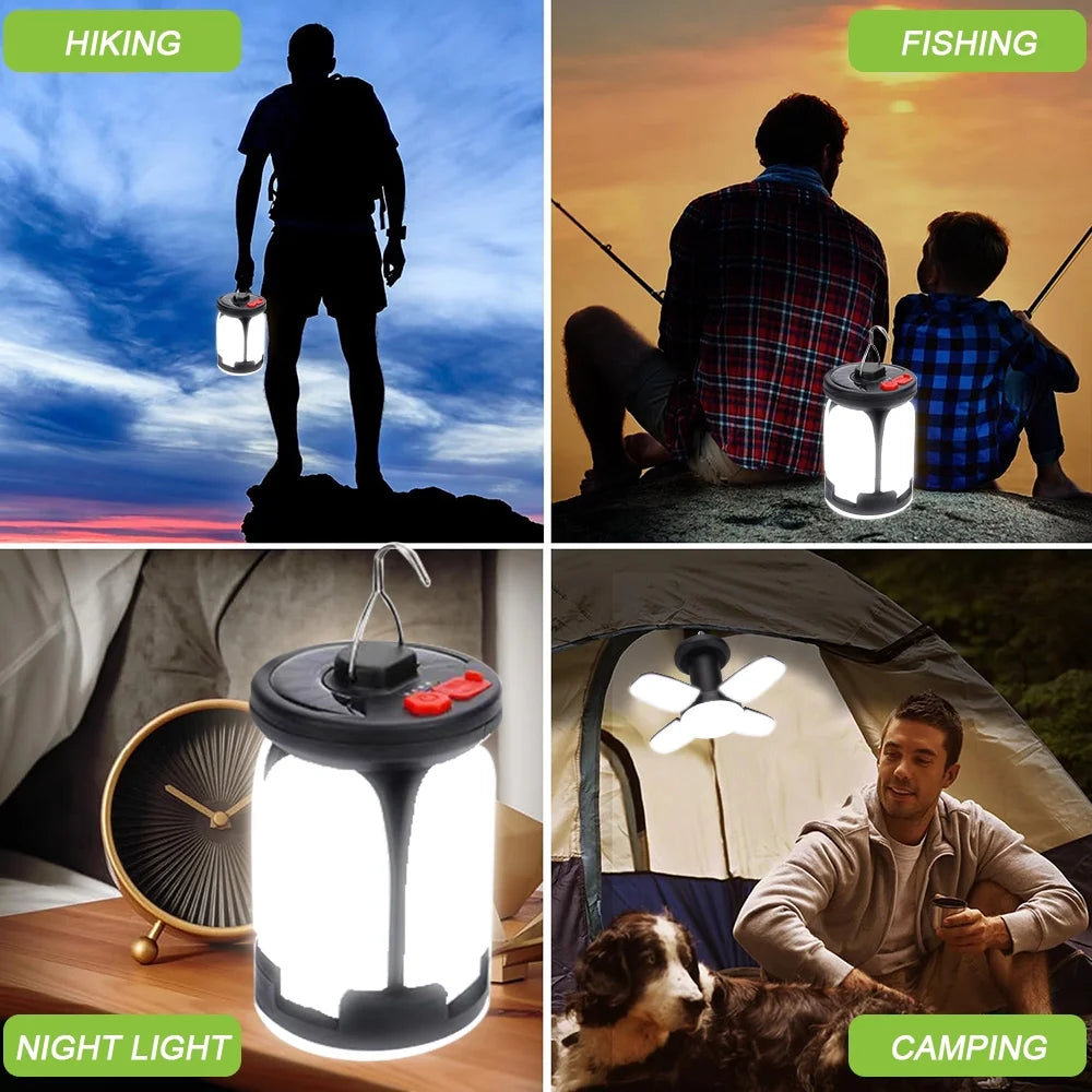 3 in 1 Solar Camping Light with Hook, 2400Mah Rechargeable Camping Lantern, Foldable Camping Light for Outdoors Night Light Camping Tent Light