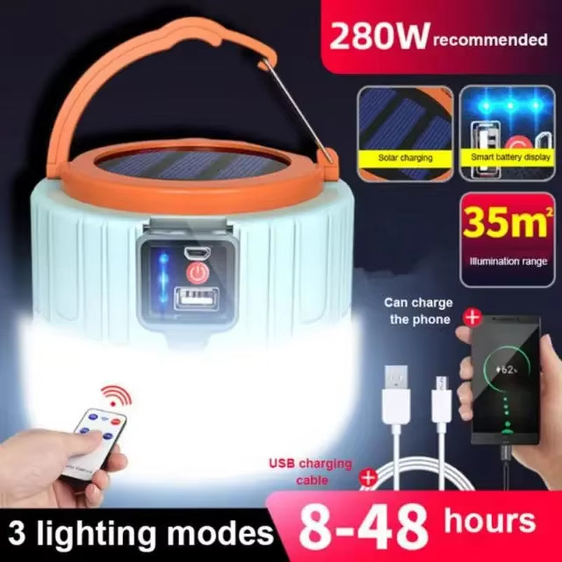 Outdoor Solar LED Camping Lights USB Rechargeable Tent Portable Lanterns Emergency Lights for Fishing Barbecue Camping Lighting