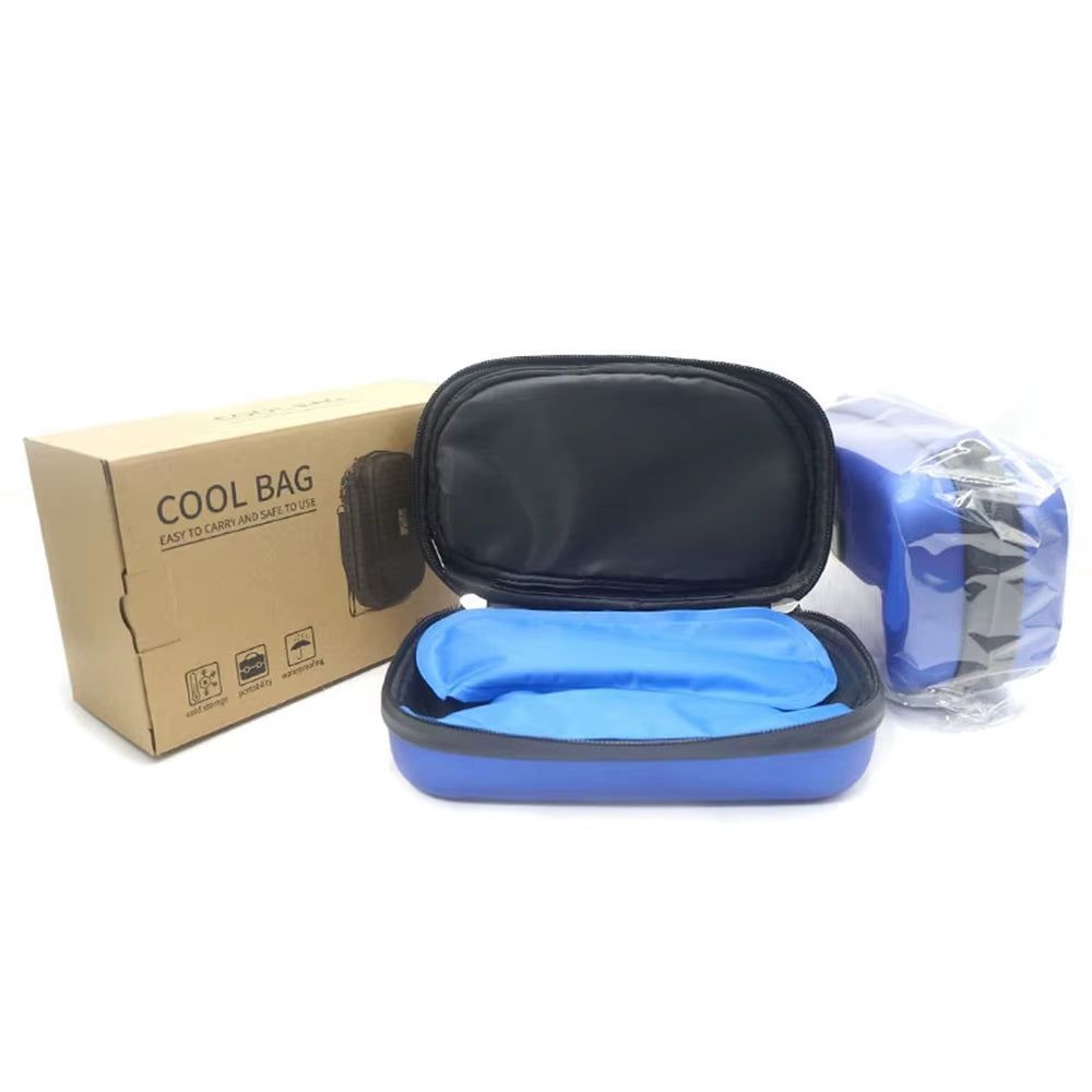 Insulin Cooler Travel Case TSA Approved Refrigerated Pharmaceutical Cooler with Thermometer 2 Ice Packs for Travel, Blue