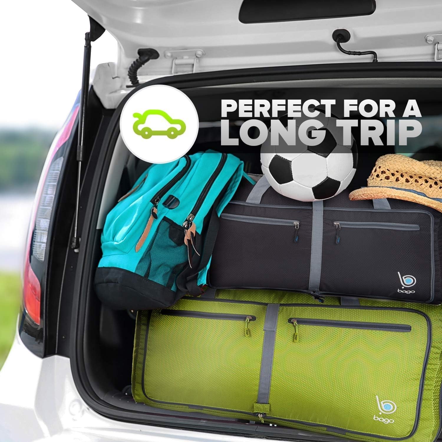 Foldable Duffel Bags for Traveling Women & Men - 60L Medium Packable Duffle Bag for Travel with Shoe Compartment - Water Repellant, Heavy Duty, Lightweight Folding & Collapsible (Green)