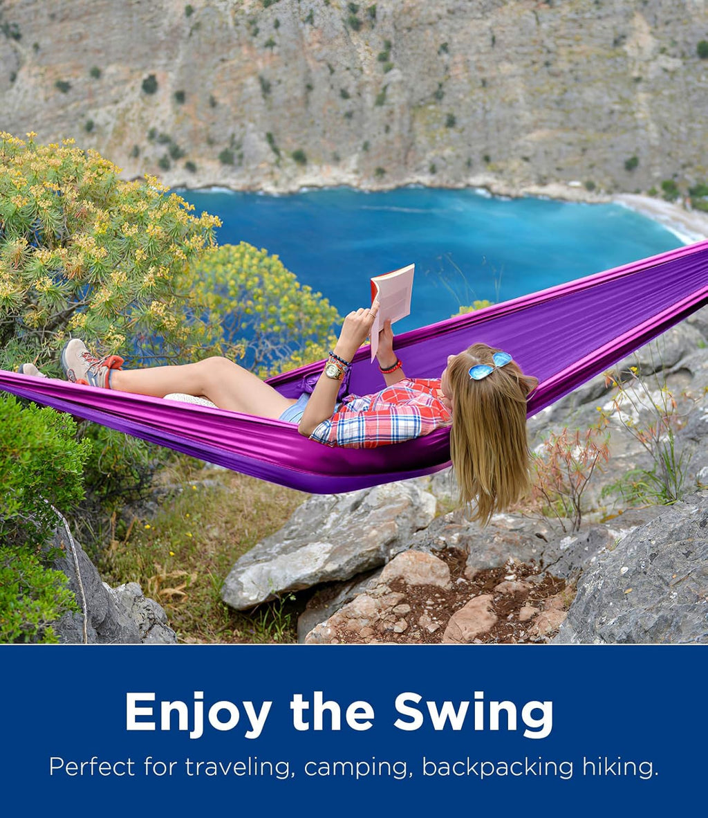 Camping Hammock Single & Double Portable Hammock Ultralight Nylon Parachute Hammocks with 2 Hanging Straps for Backpacking, Travel, Beach, Camping, Hiking, Backyard