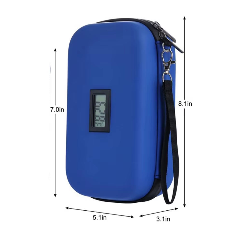 Insulin Cooler Travel Case TSA Approved Refrigerated Pharmaceutical Cooler with Thermometer 2 Ice Packs for Travel, Blue