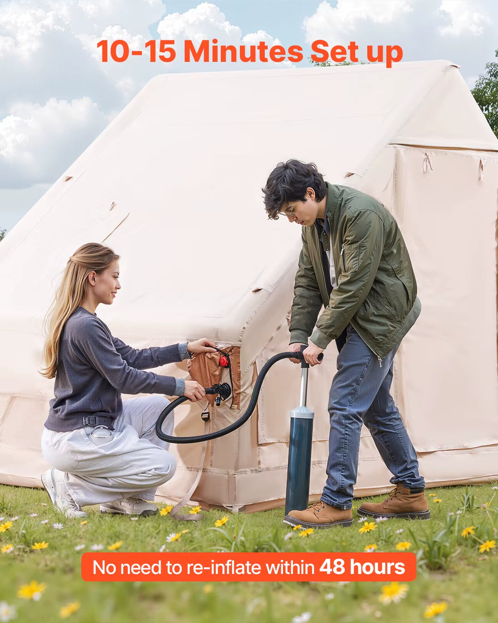Inflatable Tents for Camping Easy Setup Blow up Tent with Hand Pump 300D Oxford Tent with Stove Jack Storage Bag Included