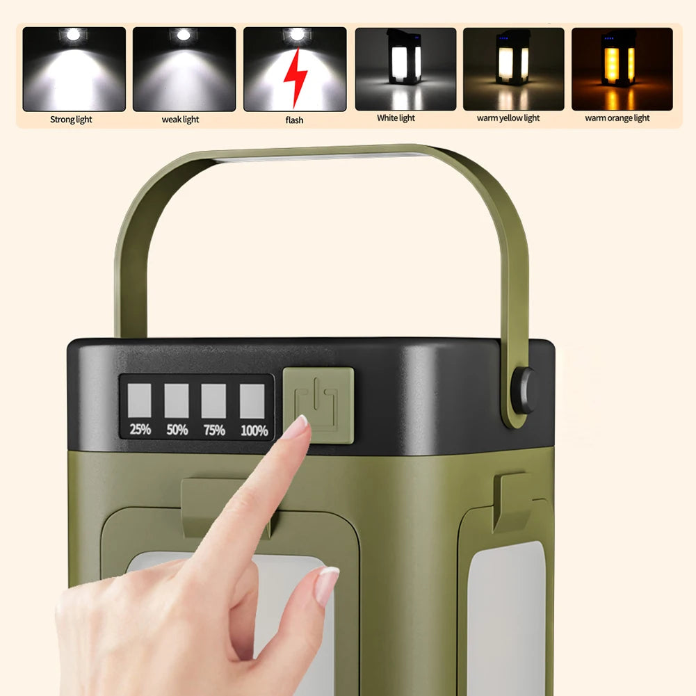 Foldable Camping Light Power Bank Solar Camping Lantern Portable Flashlight LED Tent Light for Camping Hiking Fishing